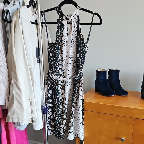 2/$20 Monteau - Floral Halter Dress - Black and White - Size Medium - Picture 1 of 5